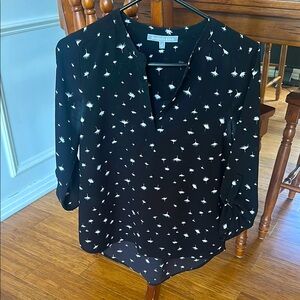 Daniel Rainn Black and White 3/4 Sleeve Mandarin Collar Blouse